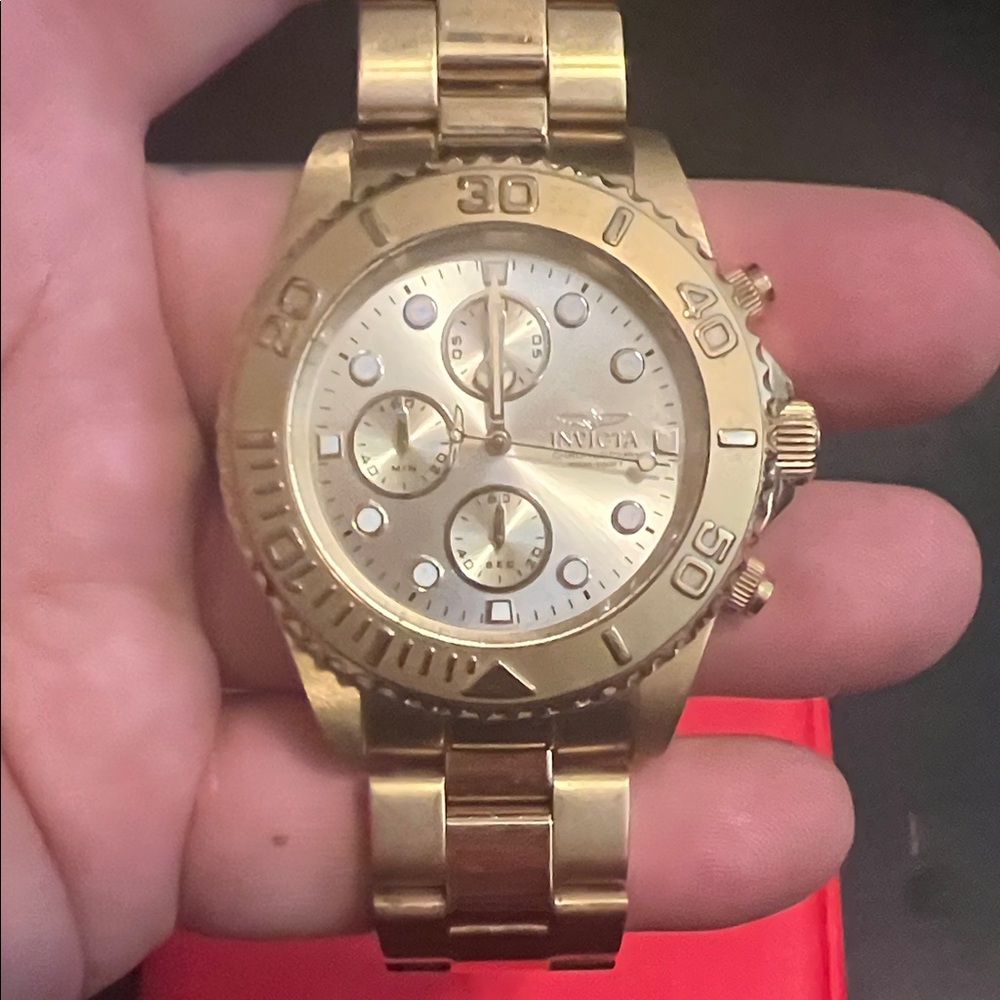 INVICTA PRO DIVER 1774 GOLD TONE STAINLESS STEEL DIVE WATCH 44MM